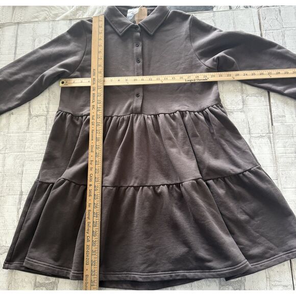 Natural Life Sylvan Sweatshirt Dress Charcoal Tiered Button Down Long Sleeve L - Picture 8 of 11